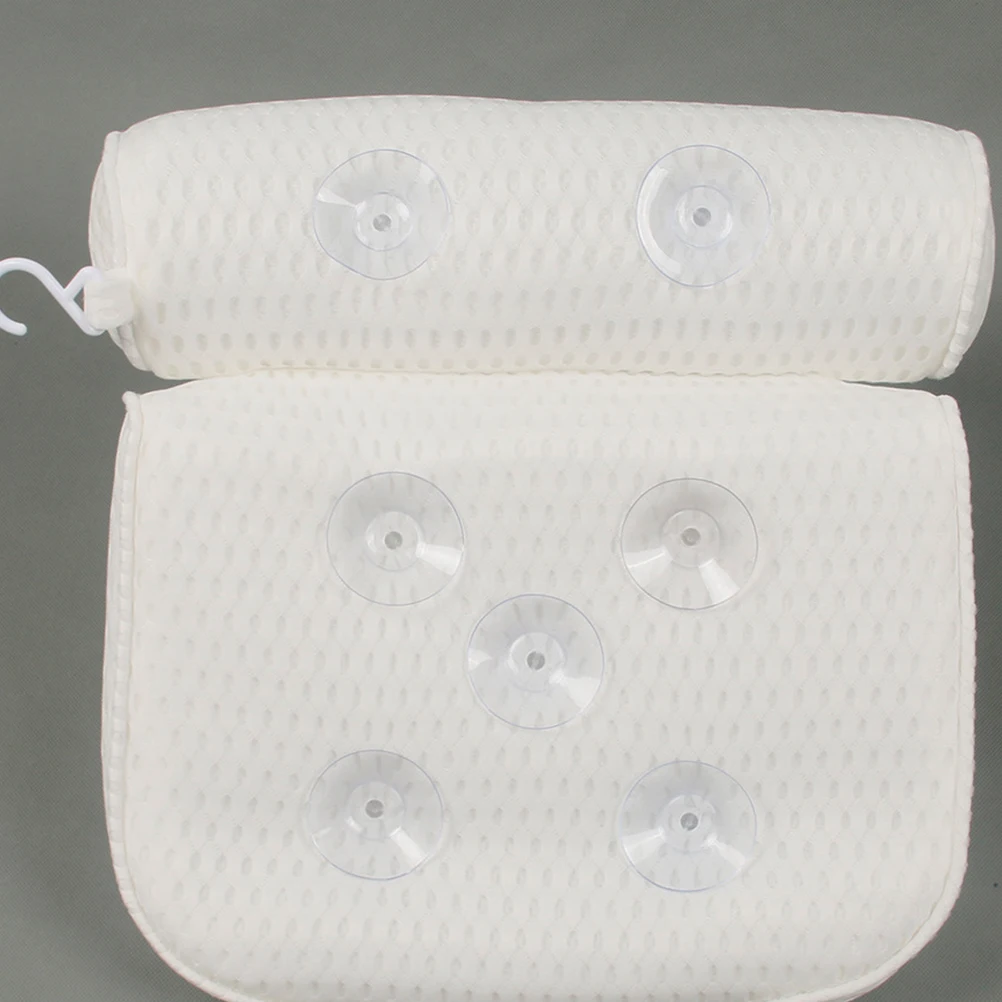 

4D Bath For Tub Spa Bathing Head Neck Rest Mesh Suction Bath Pillow White Durable Comfort Support Universal Fit Relaxation