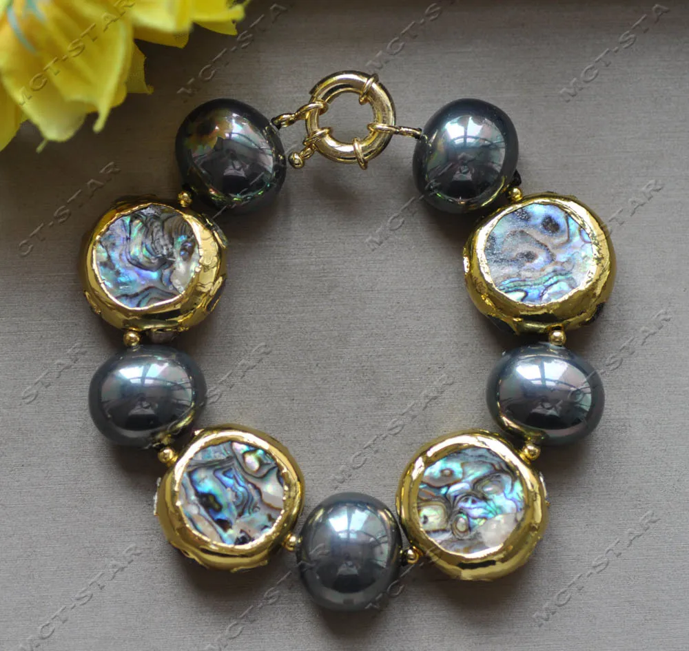 

Z12956 8" 25mm Black Shell PearlPeacock Abalone Bracelet