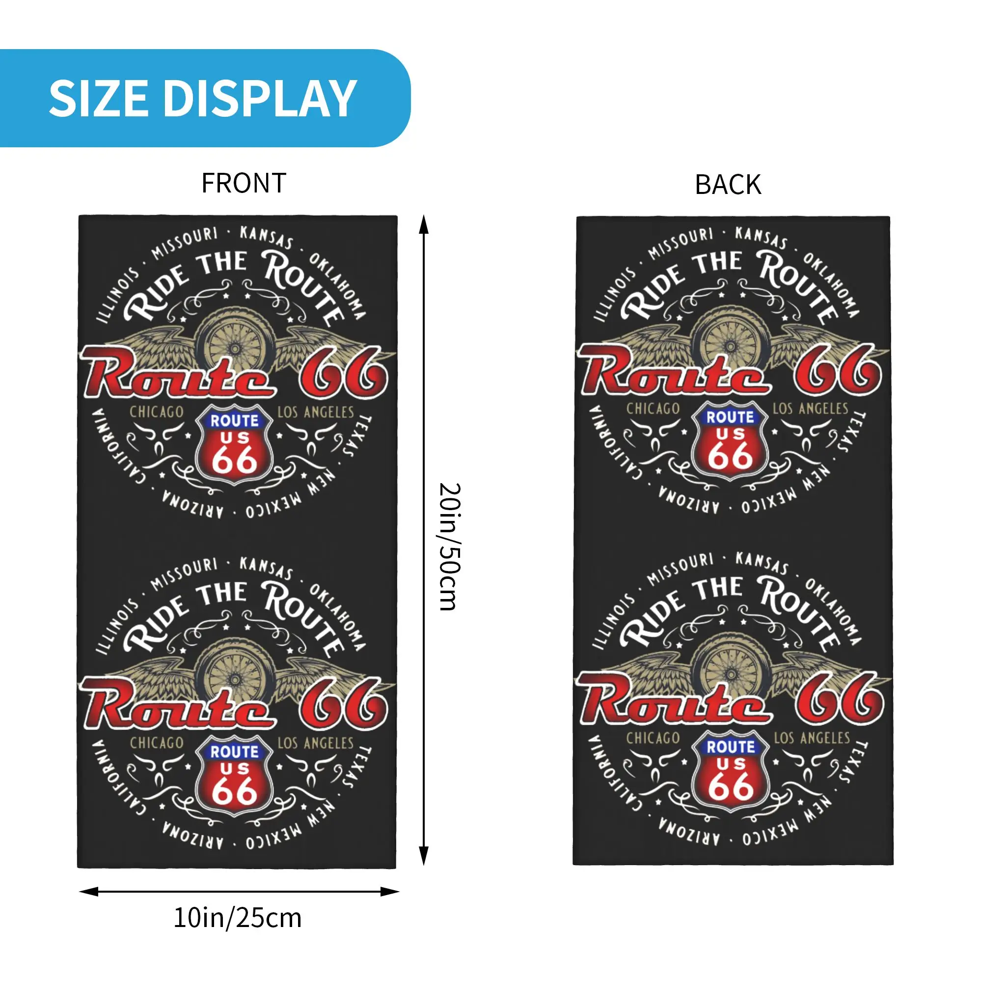 Ride the Route 66 Headband Neck Warmer Hiking Hunting Tube Scarf Biker Motorcycle Cruise America's Highway Face Bandana Gaiter