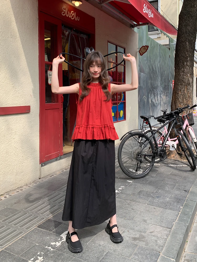 

Юбка А-силуэта с высокой талией для женщин, черная, с разрезом, средней длины, повседневная, модная, весна-лето, новинка, эффект похудения