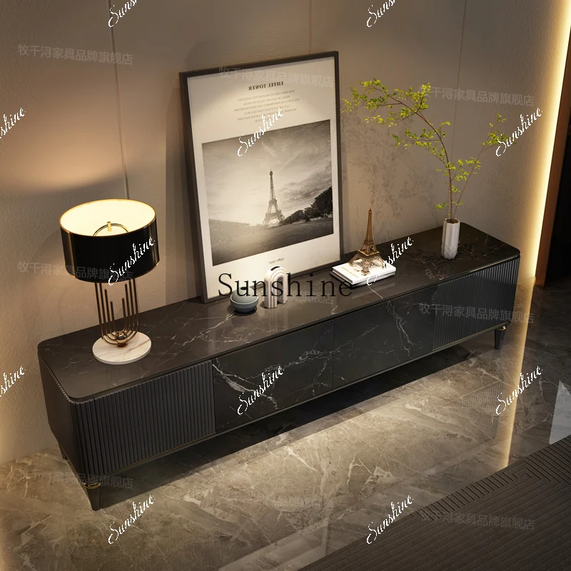 

French retro premium villa living room storage/black rock slab floor cabinet FT