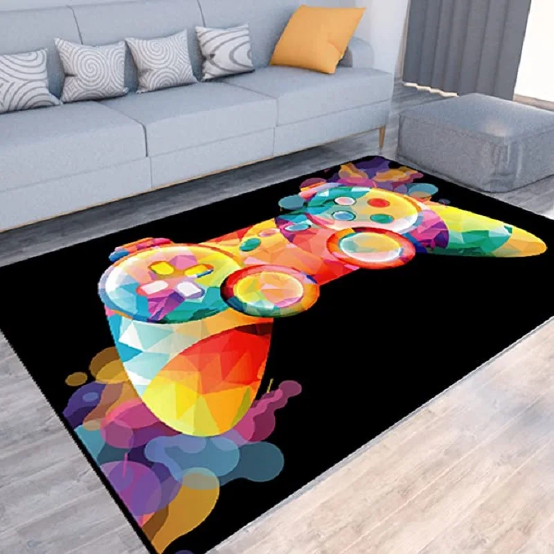 Game Video Gaming Pattern Black Area Rugs Gamer Game Controller Kids Teens Boys Playroom Carpet Bedroom Living Room Floor Mat