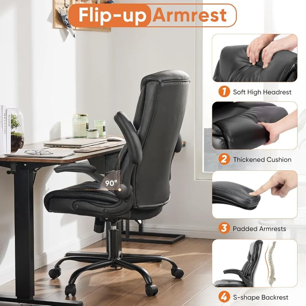 Computer Gaming Chair, Ergonomic Office Chair Heavy Duty Task Desk Chair with Flip-up Arms, PU Leather, Adjustable Swivel