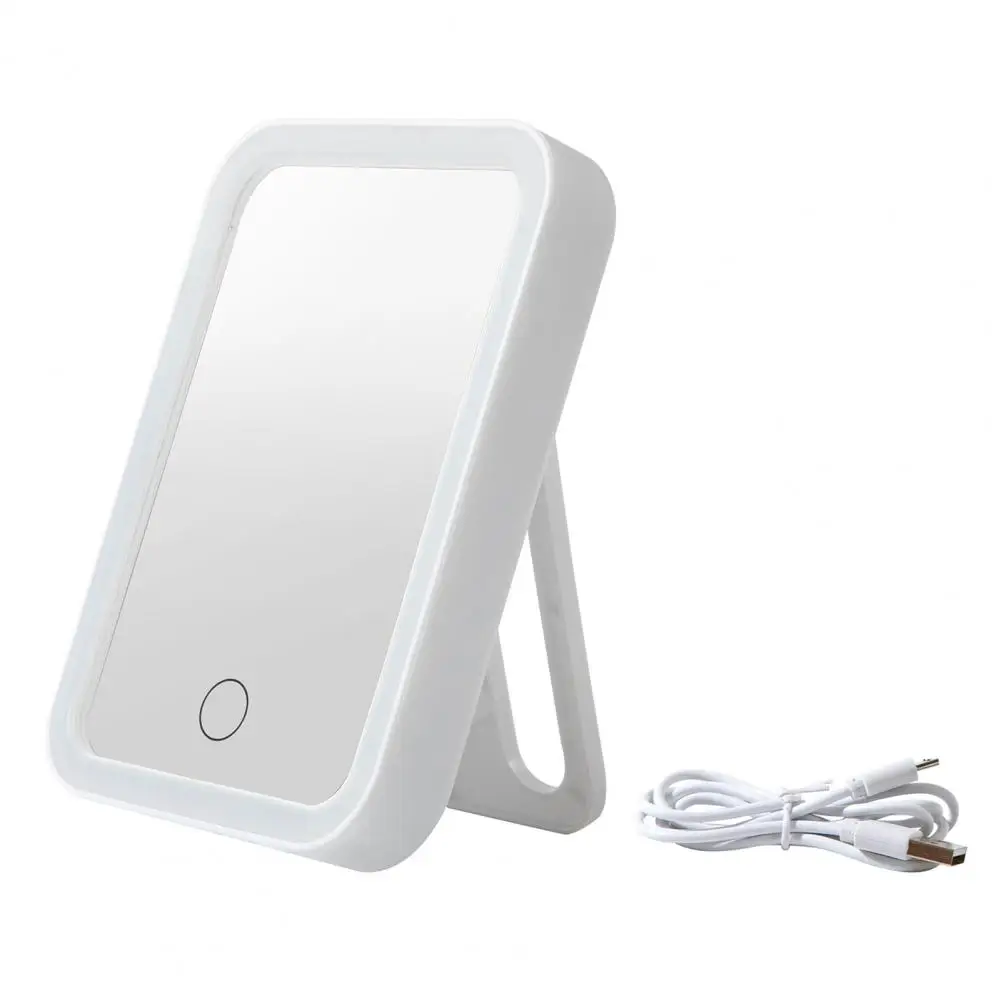 1 Set Makeup Mirror Portable Adjustable Illuminated Standing Dressing Room Folding Vanity Mirror with LED Light for Travel