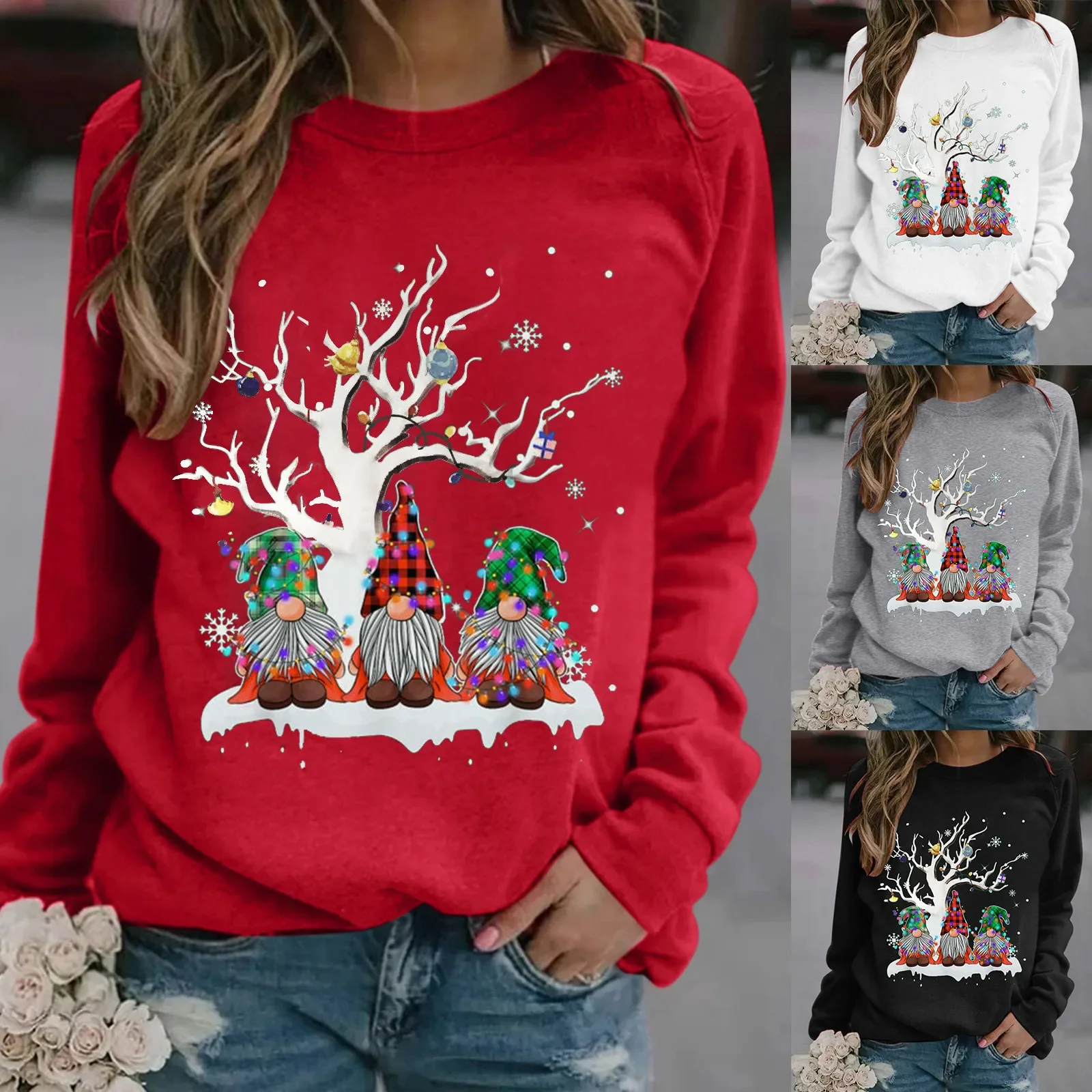 Women's Long Sleeve Sweatshirt Printed Top Casual Pullover Christmas Women Thin Sweatshirt Long Zippe Sweatshirts Women