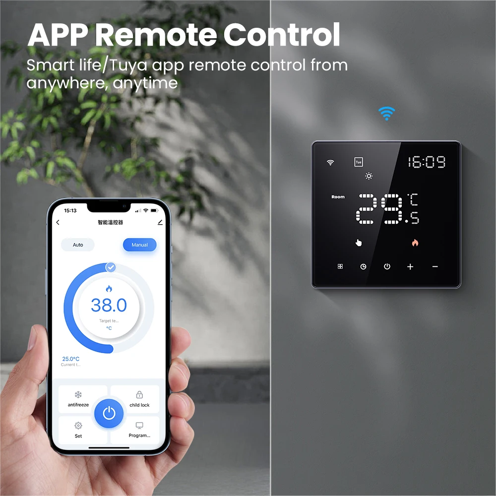 Tuya Smart WIFI Thermostat Digital Display Touch Control App Remote Wireless Adjust Temperature For Gas Boiler Electric Heating