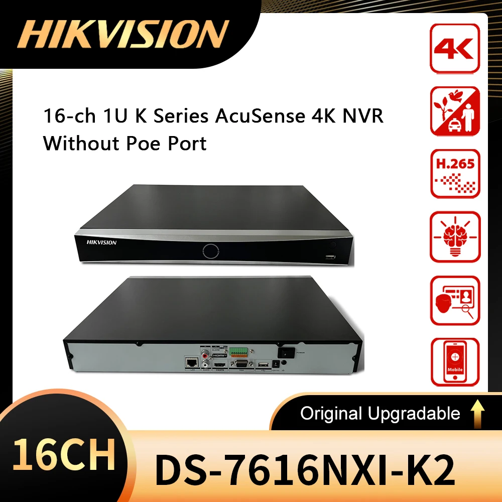 Hikvision DS-7616NXI-K2 16-канальный сетевой видеорегистратор серии 1U K AcuSense 4K NVR, интеллектуальная аналитика, система видеонаблюдения