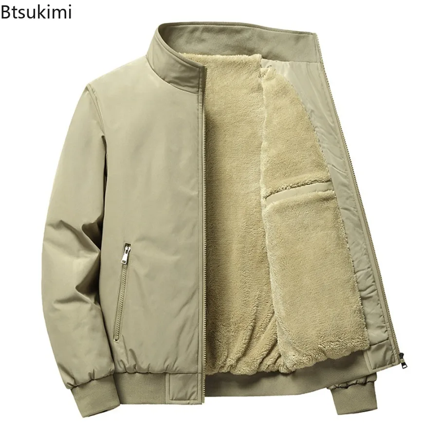 2026 Men's Winter Clothes Jacket Business Casual Solid Thick Fleece Jacket for Men Stand Collar Oversized M-8XL Outerwear Coats