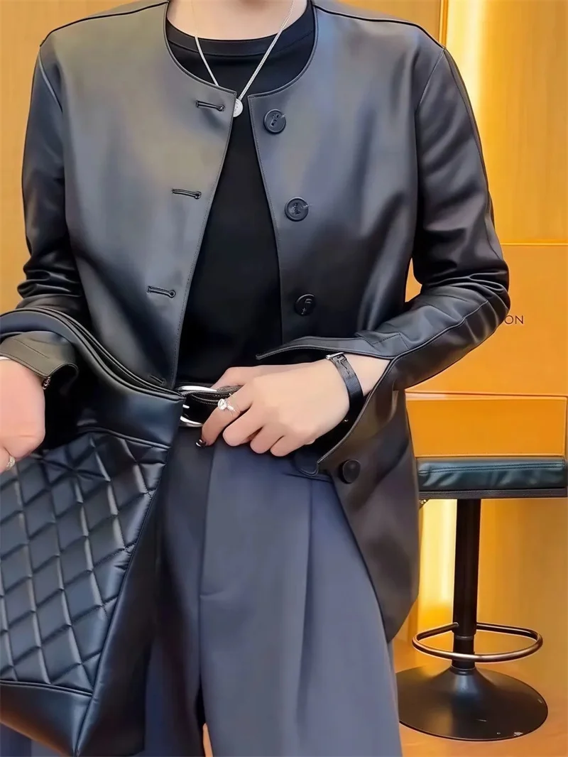 가죽 재킷 신상 고품질 가죽 코트 여성용 봄 여성 재킷 버클 허리 슬림 조커 가죽 재킷 신상 아우터웨어