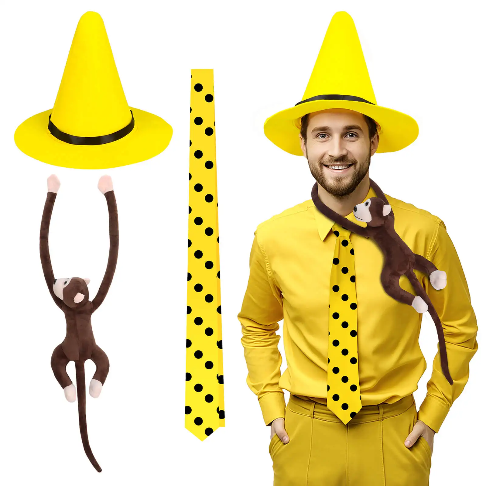 Curious George Hat Tie Monkey Toy Cosplay Props Movie Yellow Hat Ted Party Halloween Accessories