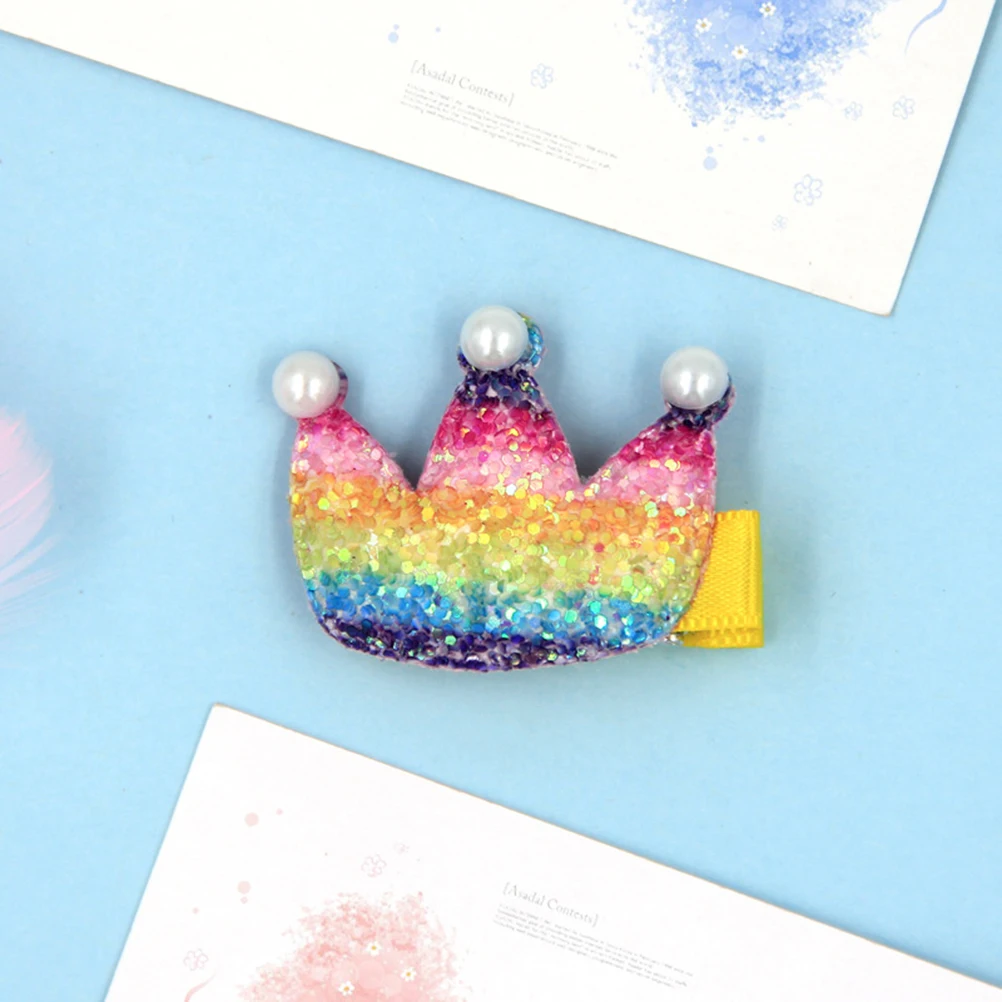 

6Pcs Beautiful Shimmering Hair Clips for Girls Adorable Rainbow Crown Design Kids Hair Accessories