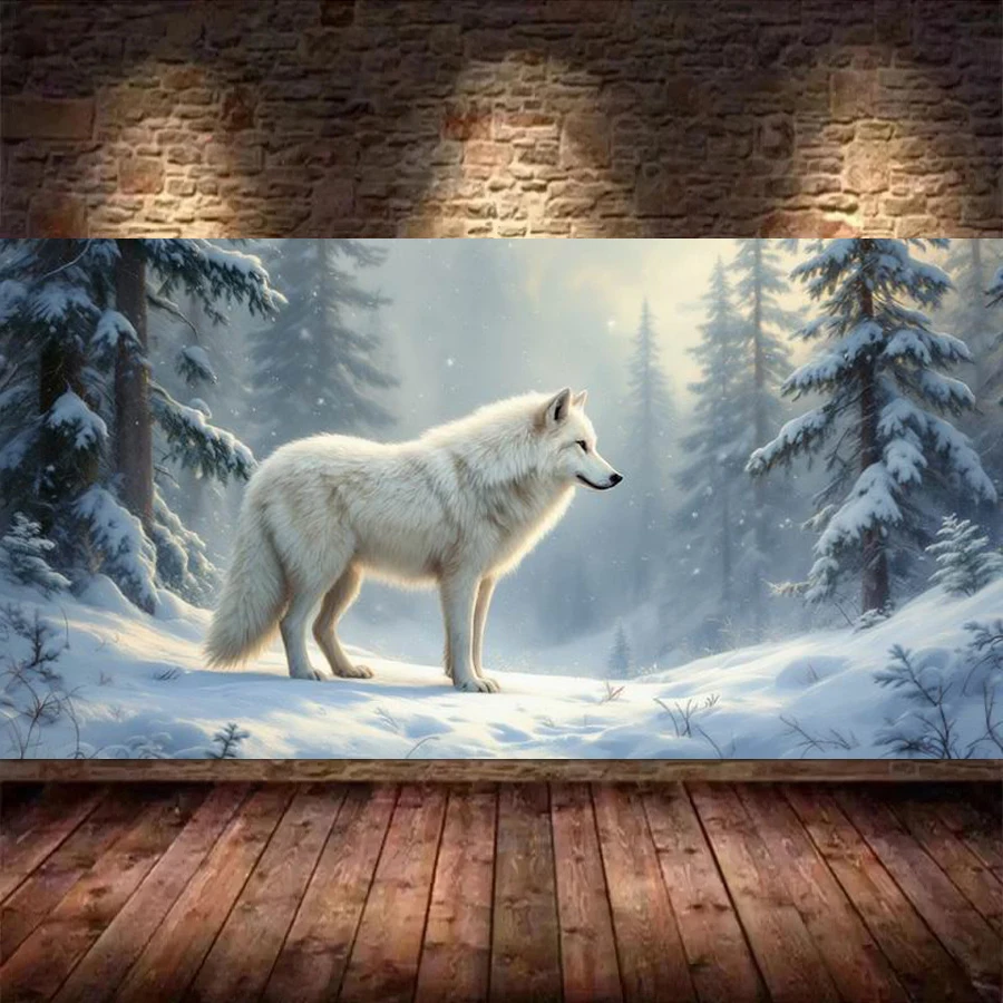 

Snow Wolf Large Size Diy Diamond Painting Wild Animals Full Square Round Mosaic Embroidery Winter Forest Pictures Wall Decor