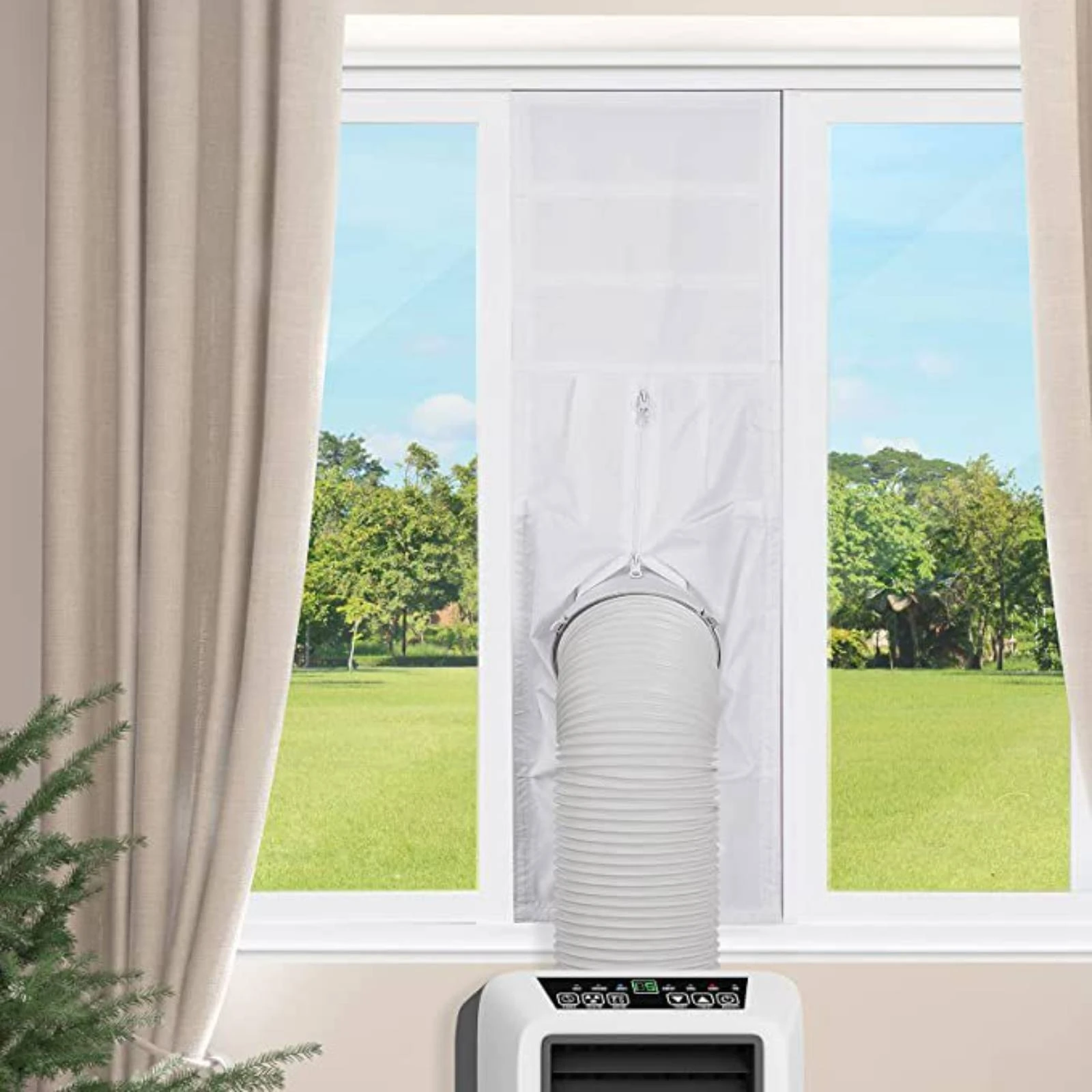 Air Conditioner Window Seal with Zipper Zippered Window Seal Kit with Zipper Portable Hook-and-Loop