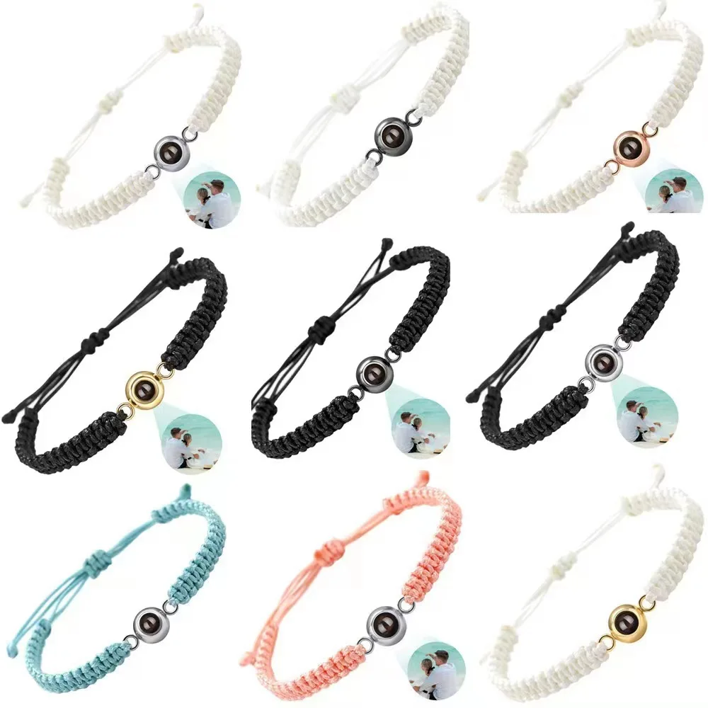 

Cusized Stainl Steel Woven Bracelet with Love Mage in 00 Languages Flat Knot Photo Hand Cord Jewelry Accory