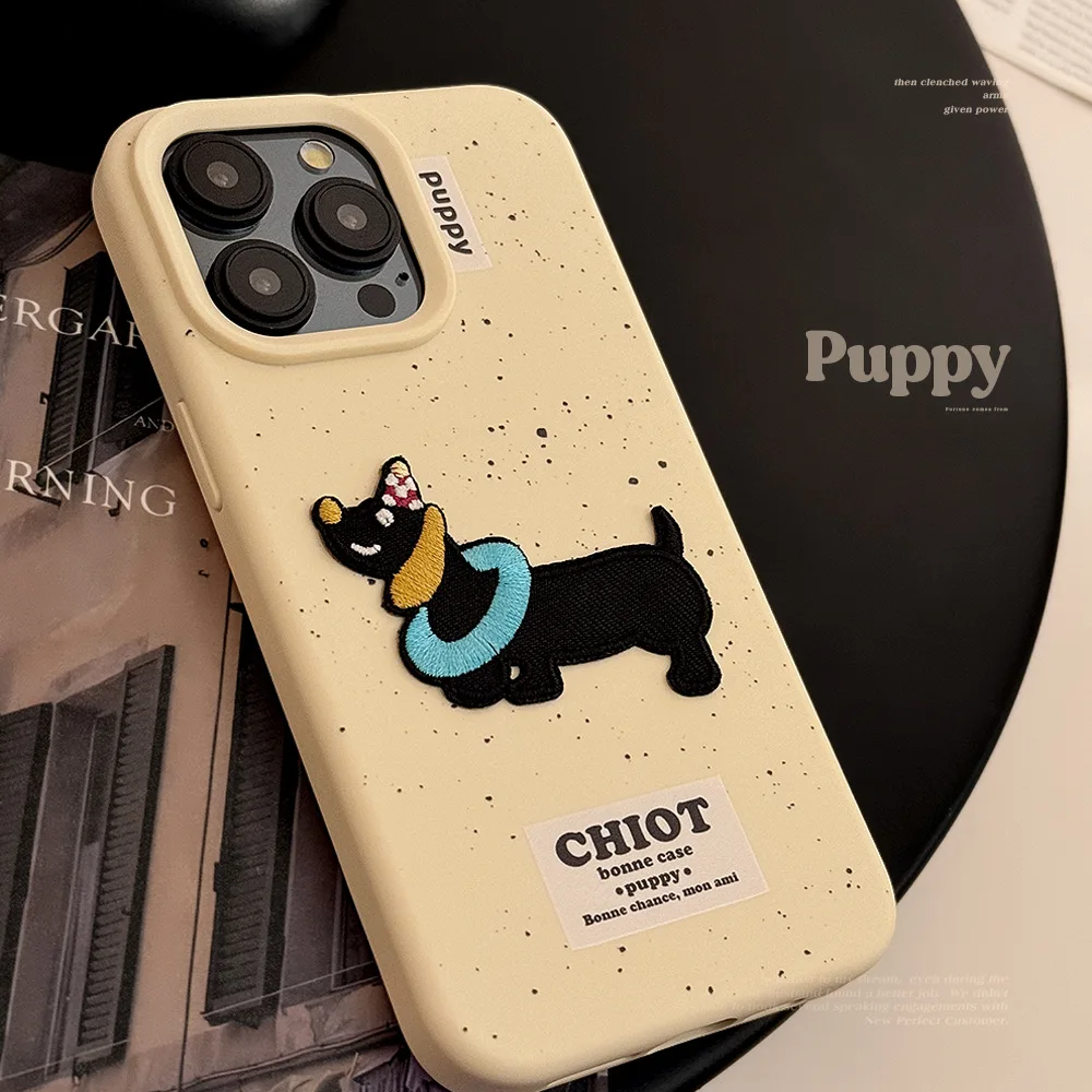 Cute Dachshund Dog Splashing Ink Soft Silicone Phone Case For iPhone 16 15 14 13 12 Pro Max Lovely Shockproof Back Cover Funda