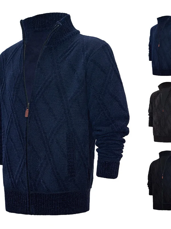 

Мужской утепленный вязаный кардиган на молнии с флисовой подкладкой, модный городской повседневный стиль, с длинными рукавами