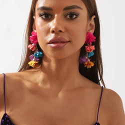 Floral Drop Earrings Lightweight Exaggerate Earrings Allergy Flower Ear Pendants Handmade Bohemian Ears Ornament