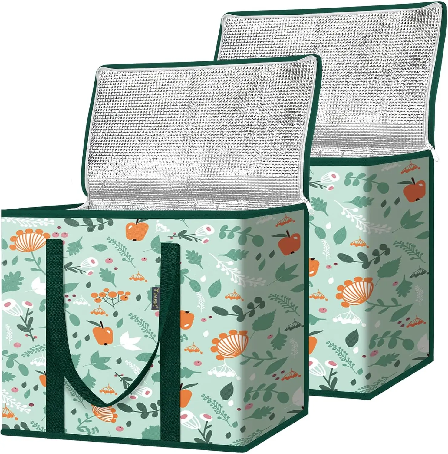 

2Pk Insulated Reusable Grocery Bags, Collapsible Cooler Bag for Groceries, Heavy Duty Large Insulated Bag (16''x9''x13'', Spring