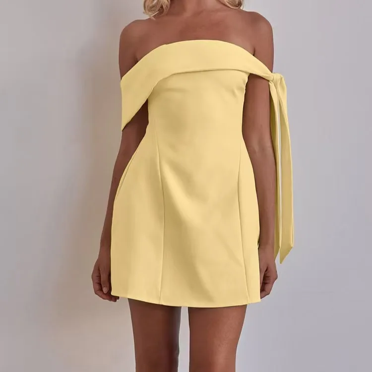 Sexy hors épaule ort Dr Faion taille haute fermeture éclair Sle sans manches robe de couleur Pure pour un usage quotidien Ele et attrayant