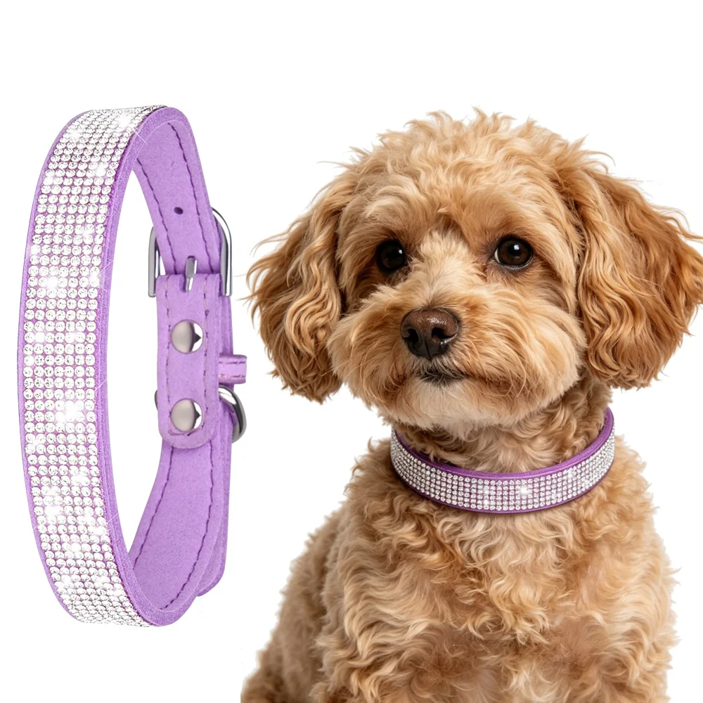 Glitzerndes Strass-Hundehalsband aus weichem Wildleder-Mikrofaser, langlebig und bequem für kleine und mittelgroße Hunde, Katzen, Welpen und Kätzchen – Detail 9