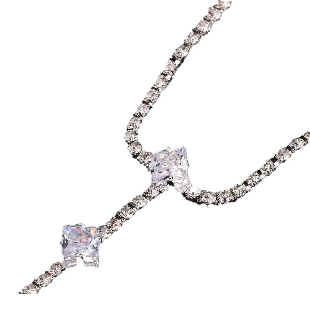 

New Arrival European Style Water Diamond Necklace Long Tassel Bridal Accessory Elegant Fashion Jewelry for Women