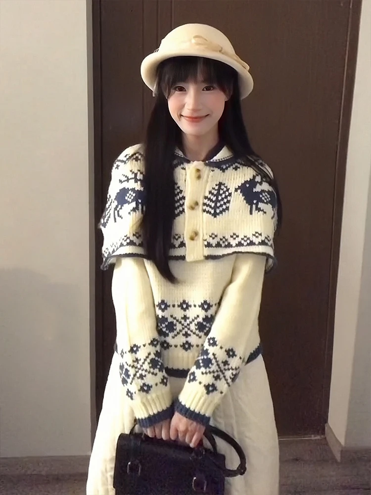 

Retro Fair Isle Cowl Ne Knitwear Coat Women's Casual Slim Fit Leisure Top Trendy Autumn Winter Long Sve round Ne Sweater