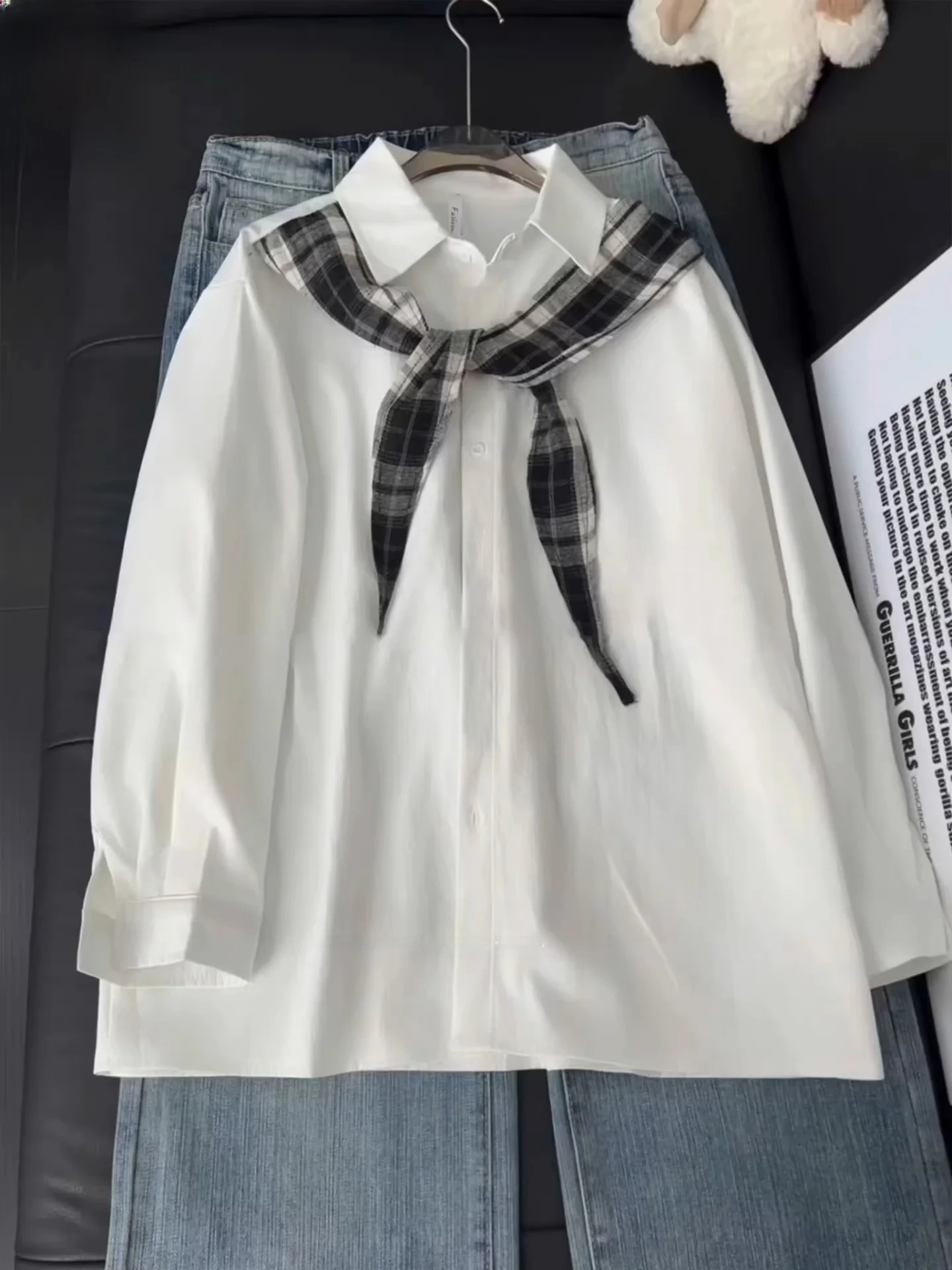 

American Sle Youthful Feeling Long Sve White irt Men's Stand Fit Ice Silk Two-Piece Design Spring Outerwear