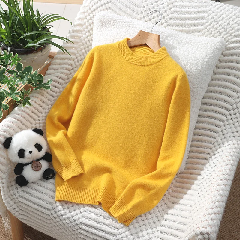 

Warm Thick 100% Merino Wool Sweater Autumn And Winter Pullover O-Neck Long Sleeve Knitwear Basic Children's Clothing Tops