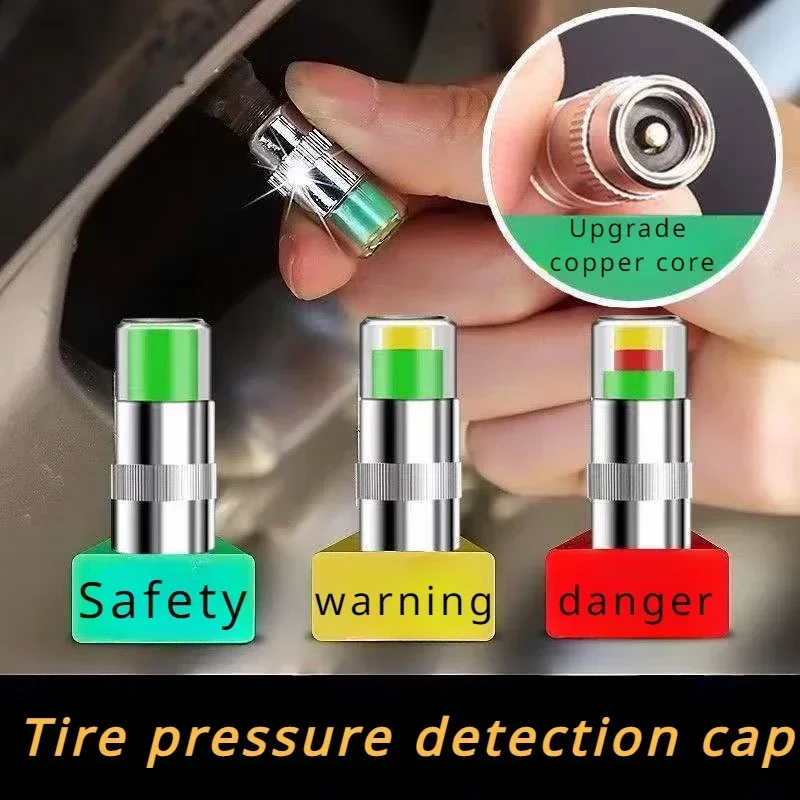 Car Tire Pressure Monitor Valve Cap, Color Alert Indicator Gauge External Sensor Auto Tyre Pressure Detection Accessories