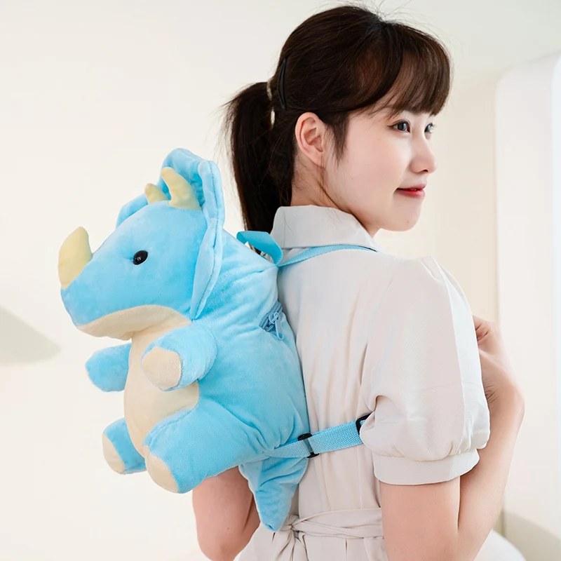 45cm Kawaii Cartoon Dinosaur Stuffed Doll Backpack Blue Green Triceratops Stuffed Backpack For Boys And Girls Birthday Gift