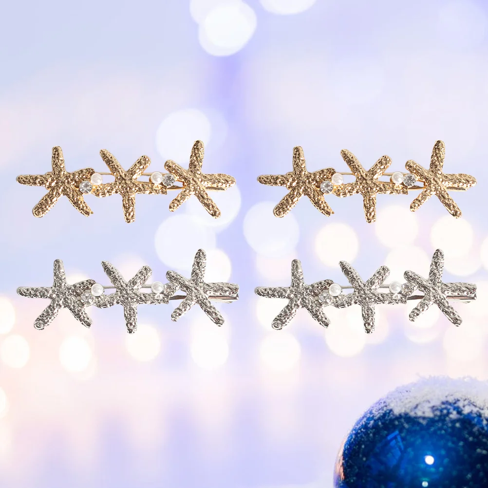 4 Pcs Girl Hair Clip Women's Pin Accessories Japanese and Korean Barrettes Sea Star Pearl Clips