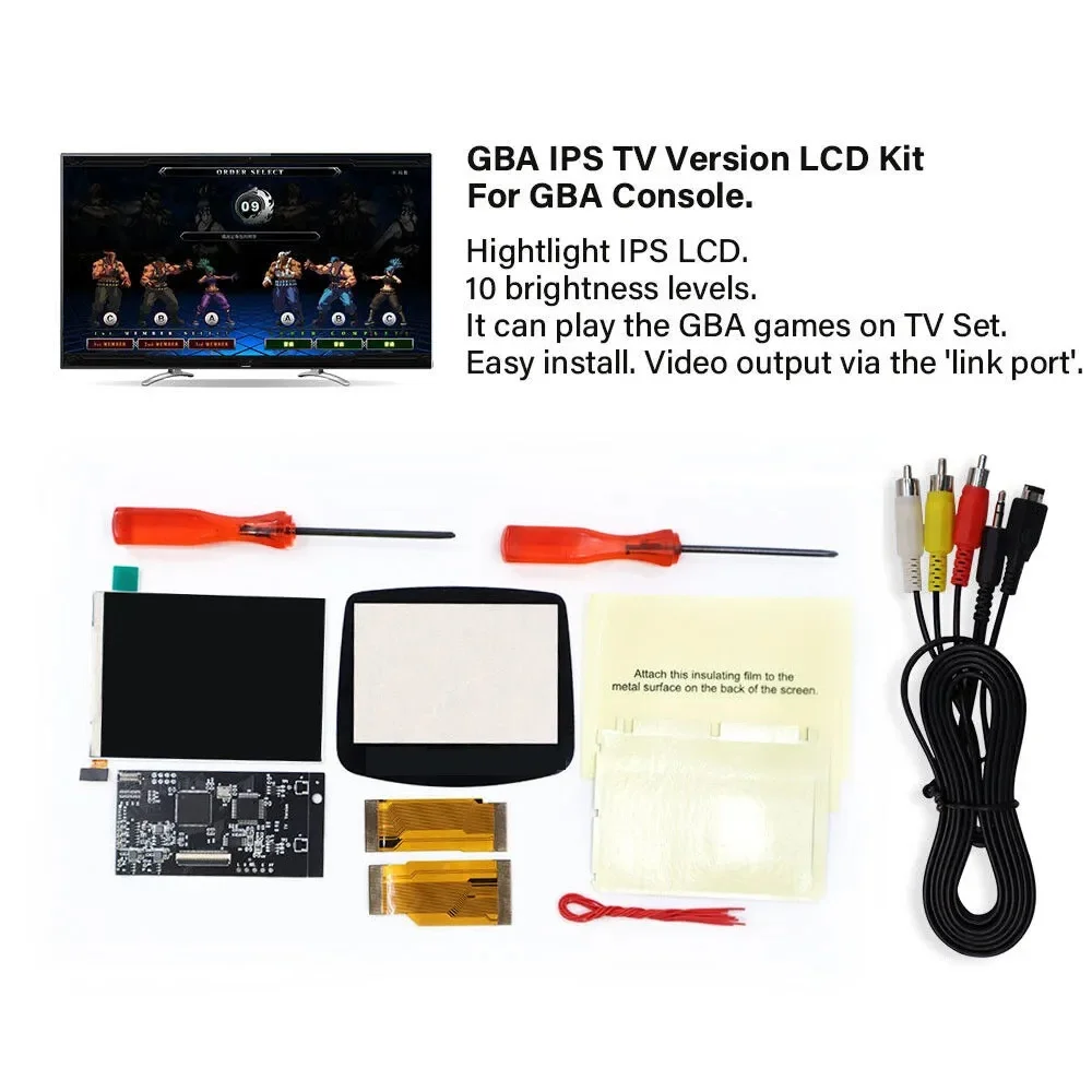 

For GBA Screen IPS TV Out LCD LCD Replacement 8 Colors Brightness Adjustable for Game Boy Advance For GBA Console Play On TV