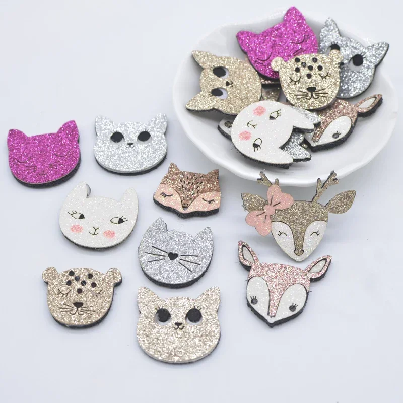 10Pcs Cartoon Animal Fox Cat Leopard Deer Applique for DIY Clothes Hat Shoes Decor Patches Headwear Hair Clips Bow Accessories