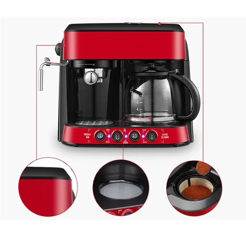 Модернизированная кофеварка для дома, небольшого офиса, коммерческого использования, полуавтоматическая, итальянская, американская, универсальная, двойного назначения, вспенивание молока
