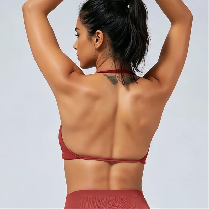 HISTELLO Impact Sports Bra Women High Support Halter Thin Strap Seamless Push Up Scrunch Yoga Gym Workout Fitness Tank Tops