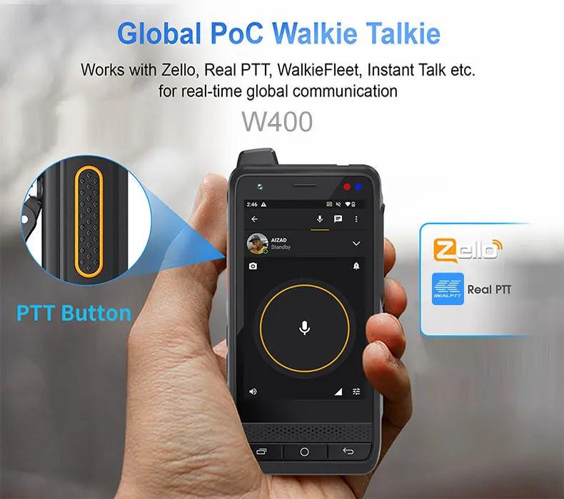 ANYSECU W400 PDA Resistente Con Walkie Talkie PoC Zello IP65 Smartphone Android 15 4350mAh 4G Rango Global Walkie Talkie NFC