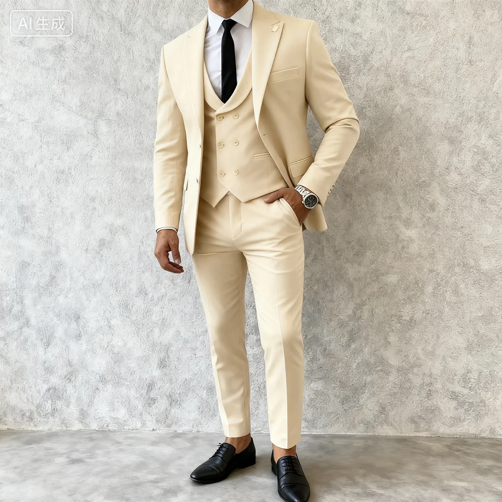 

Men's Slim Fit 3 Piece Terno Bonito Dark Green Wedding Party Suit Jacket Vest Pants Set Male Formal Wear