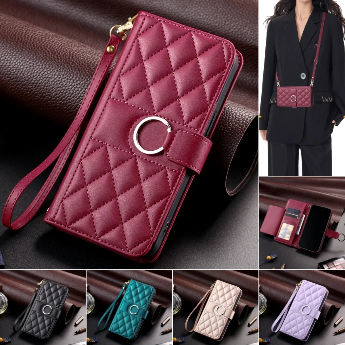 Flip-Leder-Handyhülle für iPhone 17 Air 16 15 Pro Max 16E 14 13 12 11 Pro XS Max XR SE 8 7 Plus Lange Lanyard Wallet Card Cover