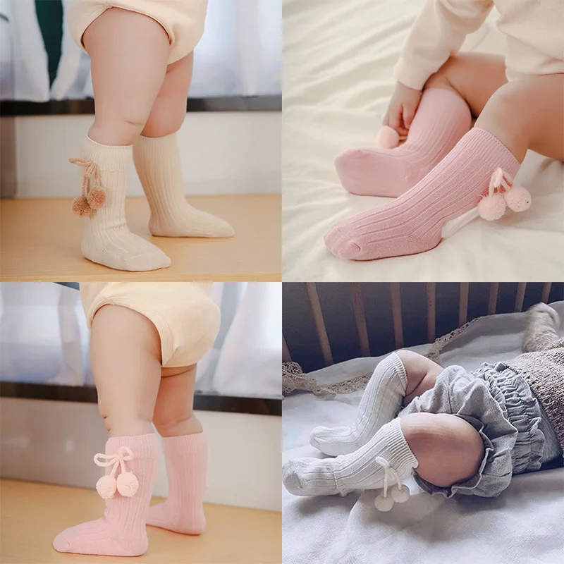 Baby Girls Cute Ball Knee High Socks Toddler Tube Sweet Style Princess Socks For Kids Knitted Sock Leg Warmer 0-3Years