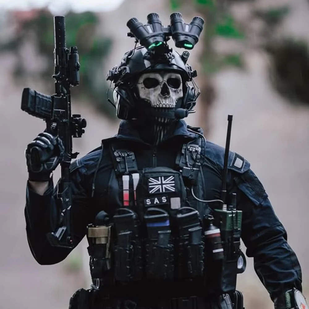 Airsoft Call of Duty 19 COD Ghost Nightwar Style Plate Carrier & Helm Set Call of Duty 19cos Service Comic Exhibition Equipment