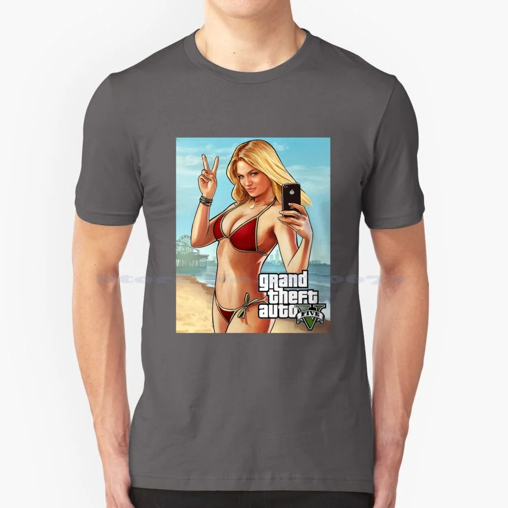 Grand Theft Auto V Girl Bikini Beach – Girl Selfie V T Shirt 100% Cotton Tee Grand Theft Auto 5 Video Game 4 Trilogy V Online 6