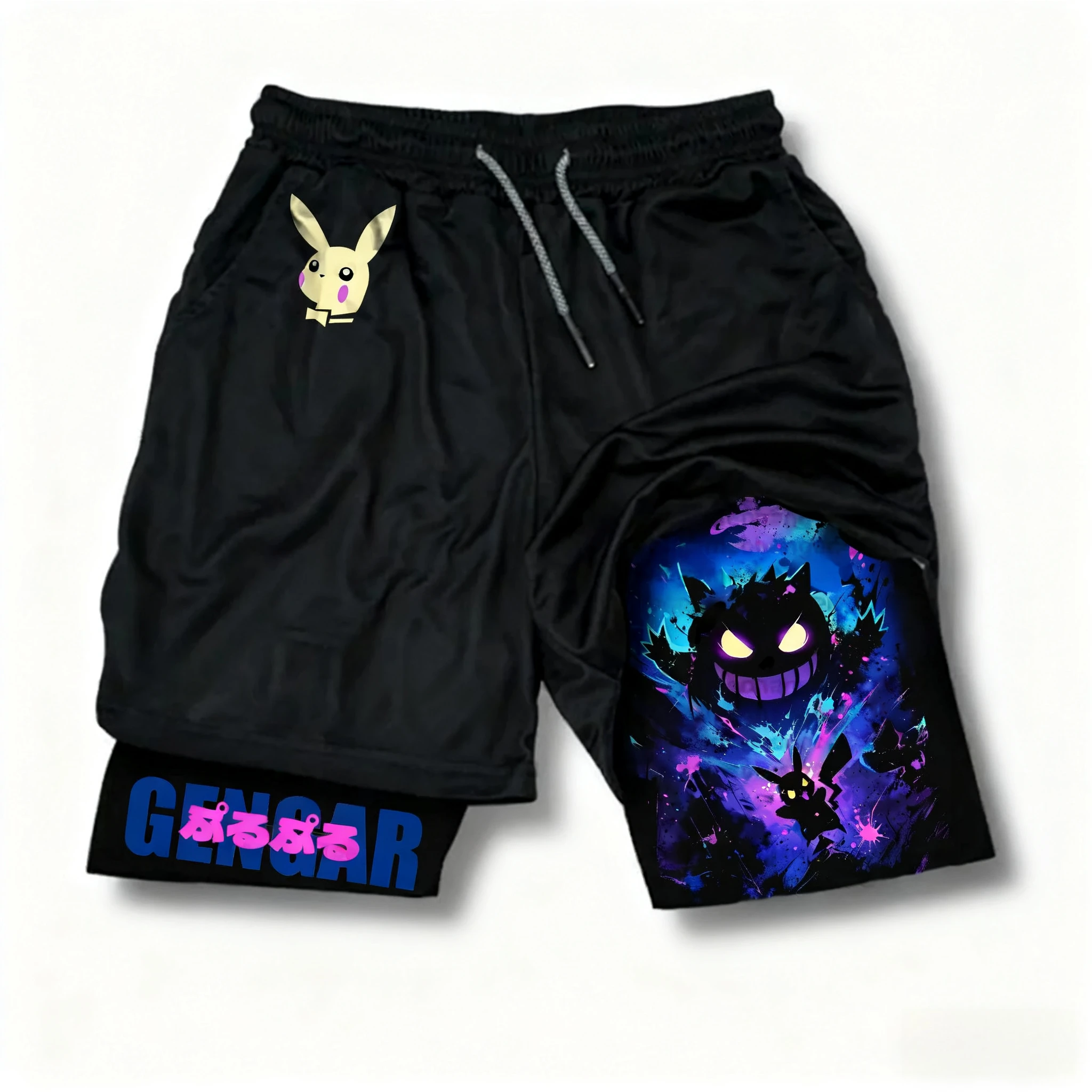 pokemon-anime-estilo-americano-tendencia-esportes-absorcao-de-suor-shorts-de-dupla-camada-masculino-verao-nova-rua-secagem-rapida-2-em-1-shorts