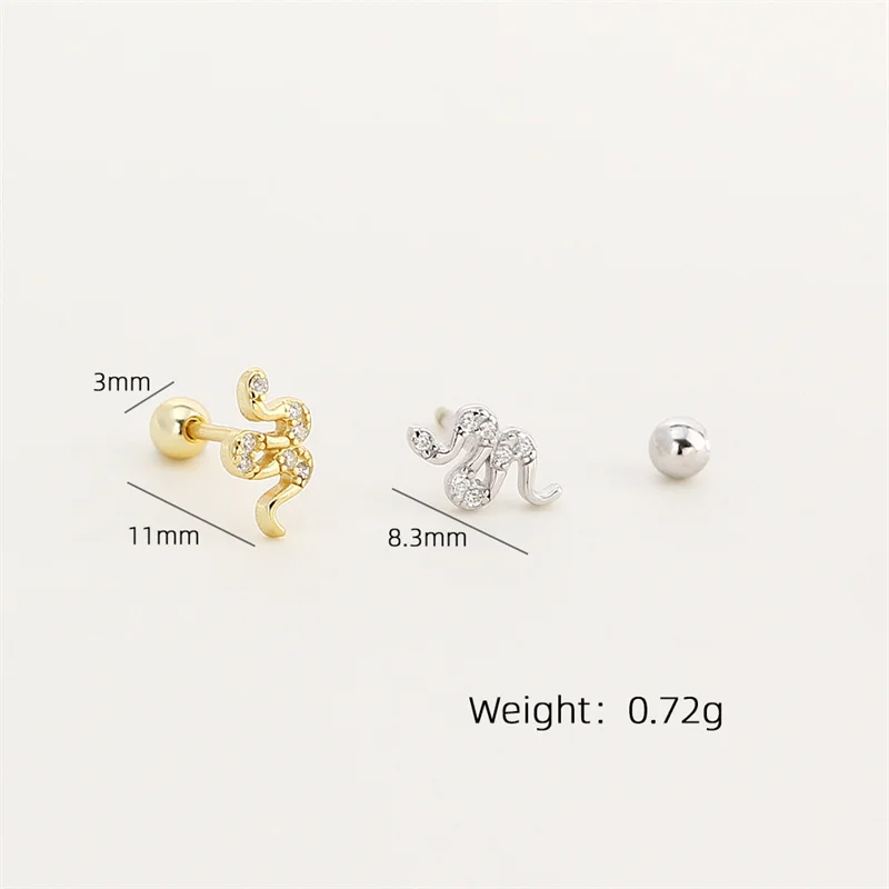 WOOZU 925 فضة شيك تصميم ثعبان الزركون المسمار أقراط من الخرز للنساء حفلة روك الشرير غرامة مجوهرات القوطية اكسسوارات