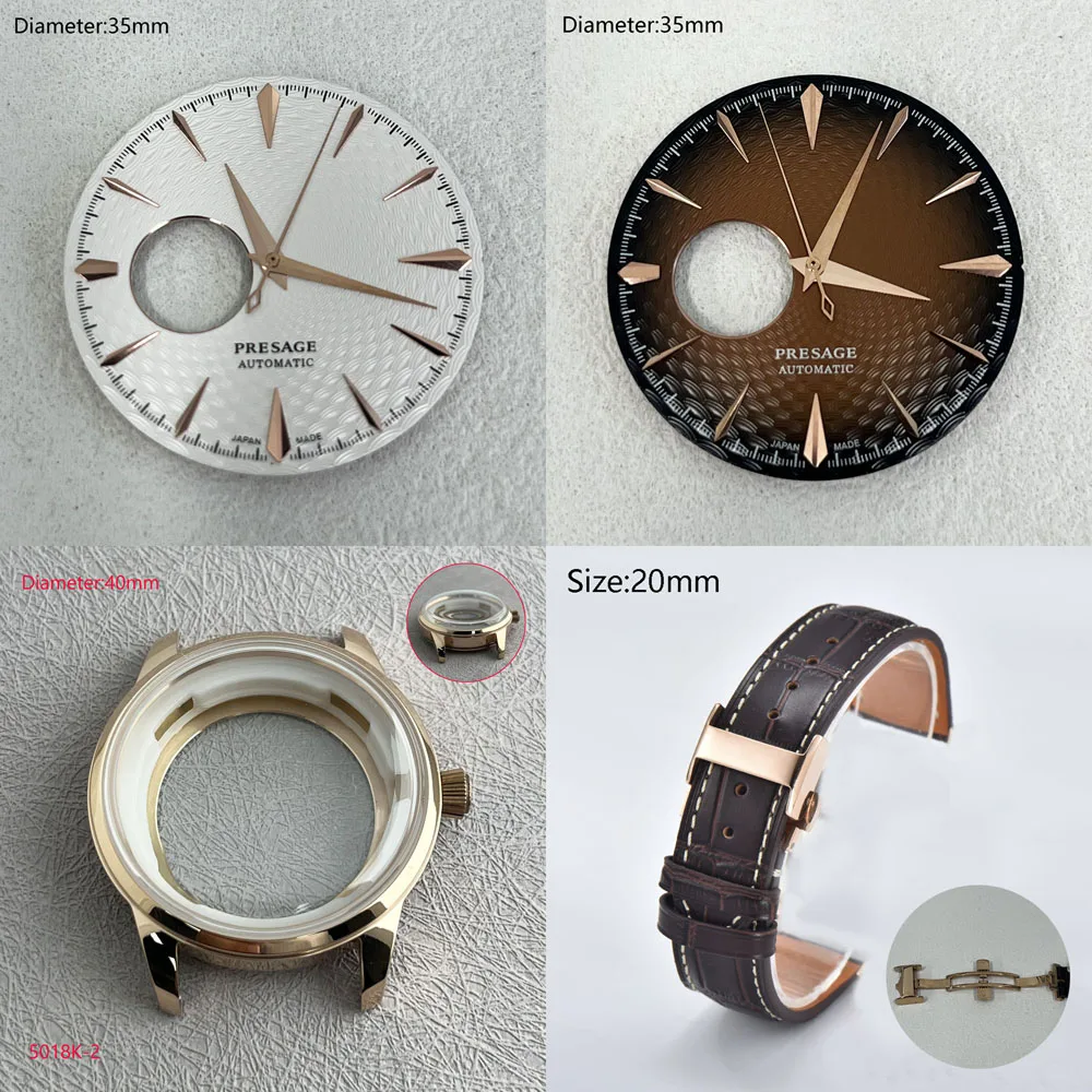 Quadrante NH38 35mm PRESAGE quadrante 40mm cassa dell'orologio con cinturino in pelle PRESAGE per movimento automatico giapponese NH38 SSA407J1 watchmods