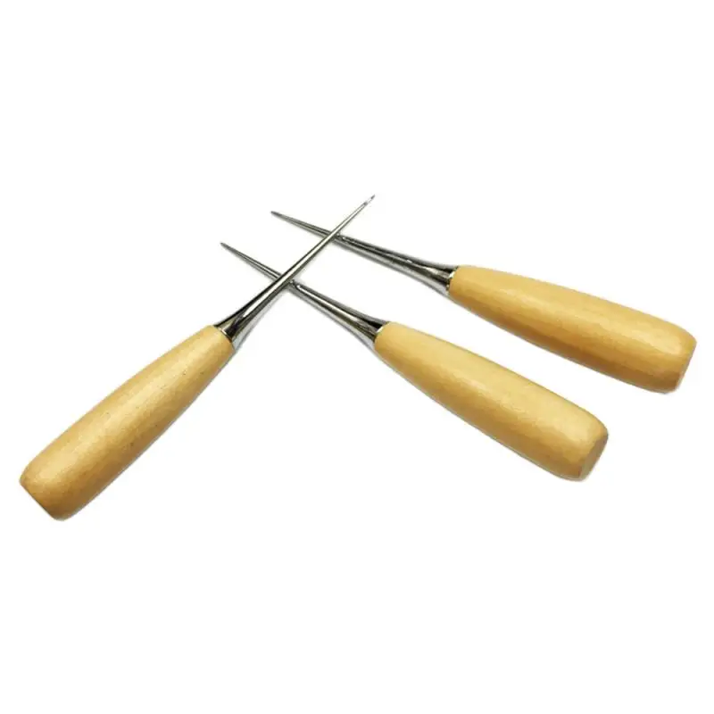 Wooden Handle Awls Leather Tent Sewing Awl Shoes Repair Tool Hand Stitcher Leather Craft Awl Punch Hole Leather Tools