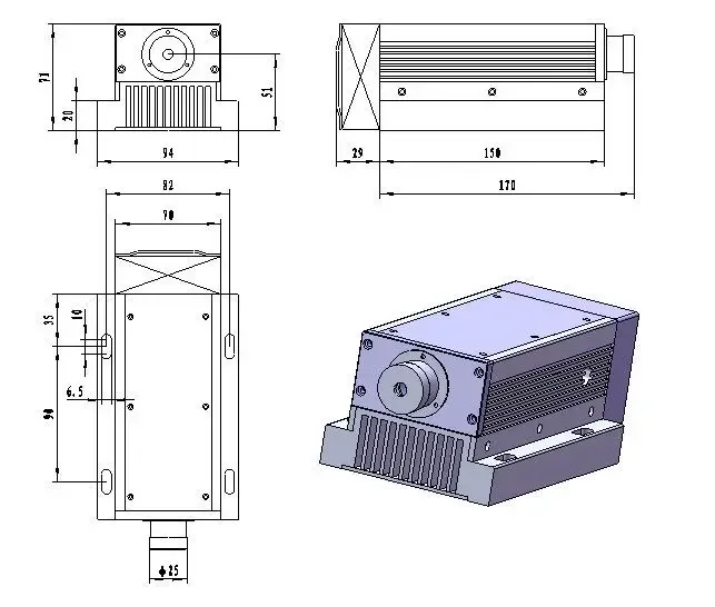 DPSS 532nm สีเขียว2W Solid State เลเซอร์โมดูล Analog แสง LAB ใช้