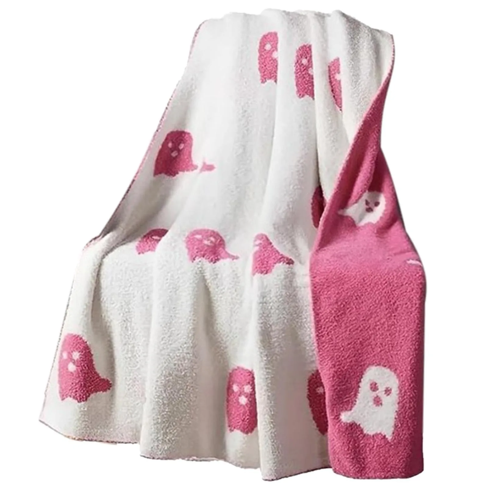 Akcesoria na Halloween Halloween Pnk Ghost Blanket Pnk i białe koce i narzuty na Halloween Super miękkie flanelowe koce Pnk