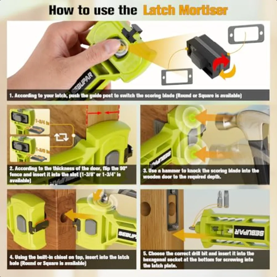 طقم مزلاج الباب أداة نقر مزلاج الباب لتسجيل الدقيق ومجموعة تركيب الباب مناسبة للمزلاج المربع أو المستدير