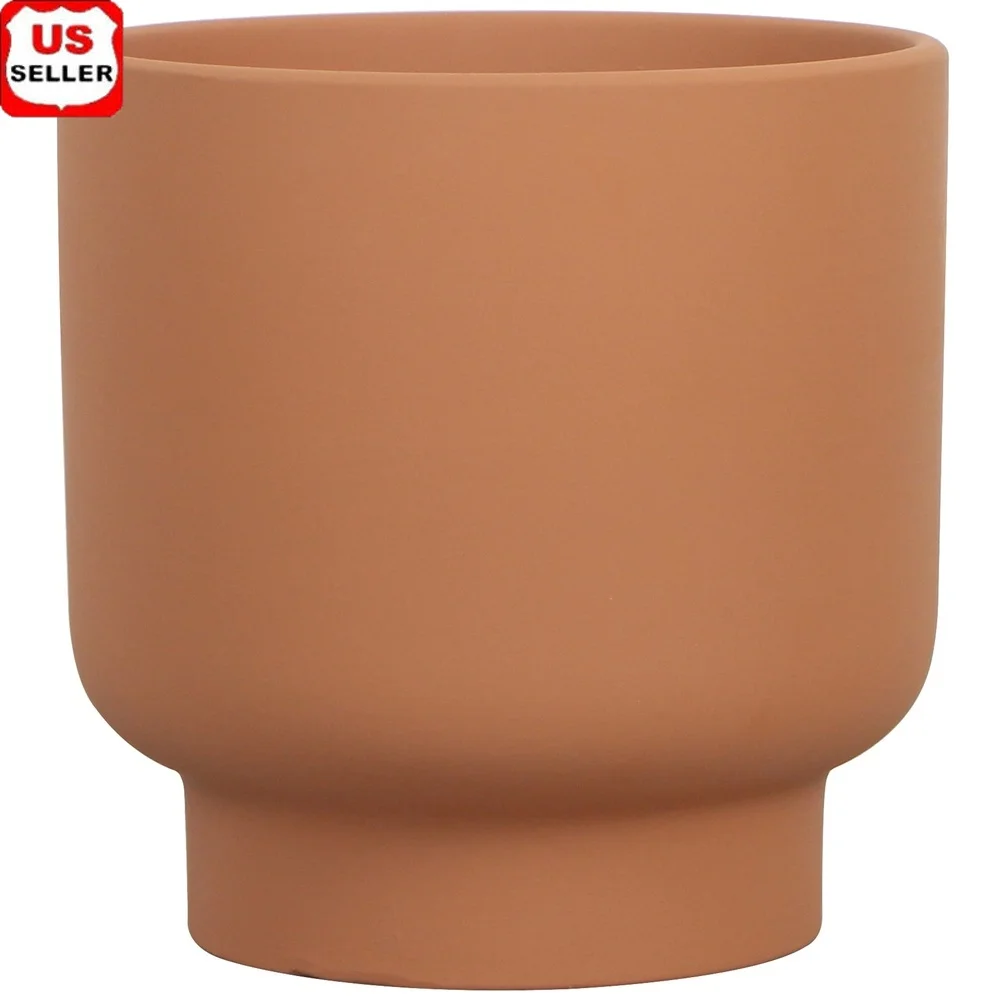 زارع زراعي مستدير من الطين مع وعاء أسطواني 8 بوصة نباتات منزلية صغيرة وأعشاب عصرية للاستخدام الداخلي والخارجي