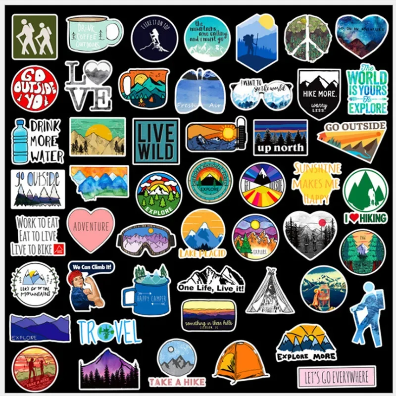 50Pcs  Outdoor Adventure Stickers for Kids Hiking Camping Travel Wilderness Adventure Nature Stickers for Water Bottles Laptop